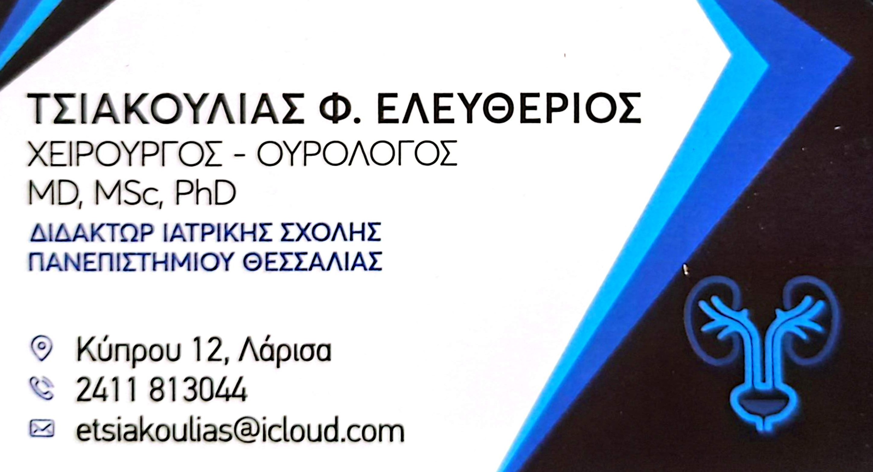 ΤΣΙΑΚΟΥΛΙΑΣ ΕΛΕΥΘΕΡΙΟΣ MD, MSC, PHD, ΧΕΙΡΟΥΡΓΟΣ ΟΥΡΟΛΟΓΟΣ, ΔΙΔΑΚΤΩΡ ΙΑΤΡΙΚΉΣ